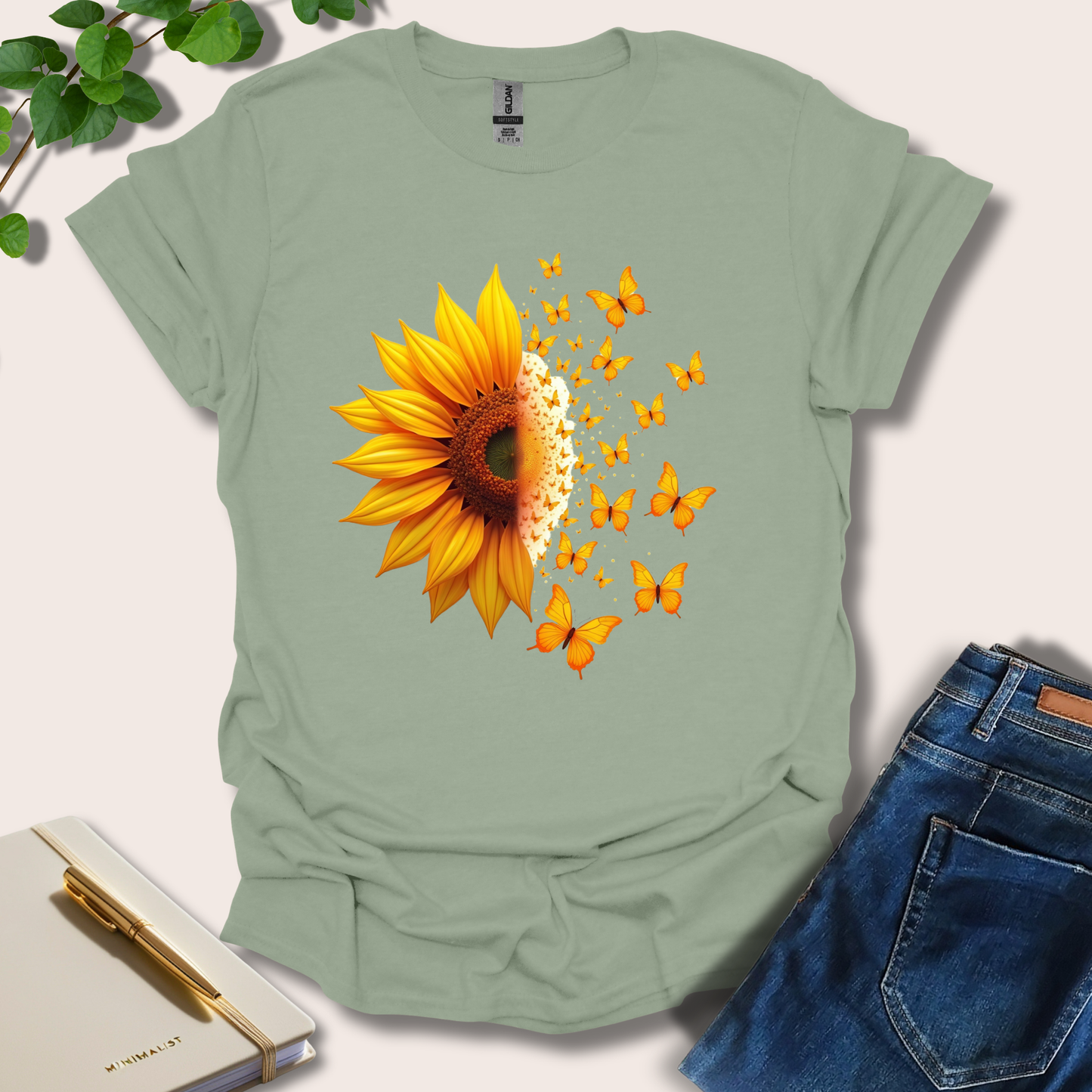 Half Sunflower Half Butterflies T-Shirt