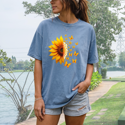 Half Sunflower Half Butterflies T-shirt