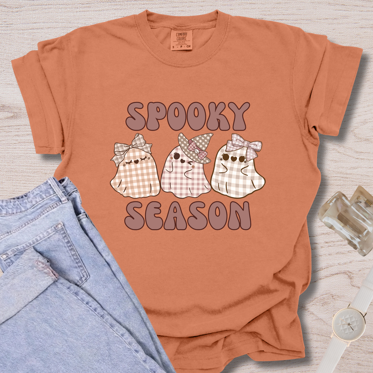 Spooky Season Plaid Ghosts T-shirt