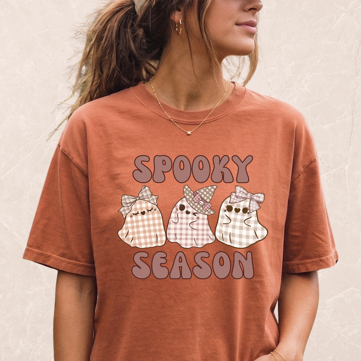 Spooky Season Plaid Ghosts T-shirt