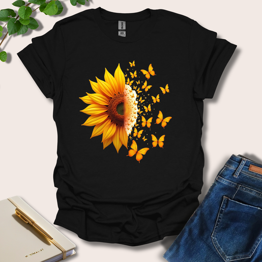 Half Sunflower Half Butterflies T-Shirt