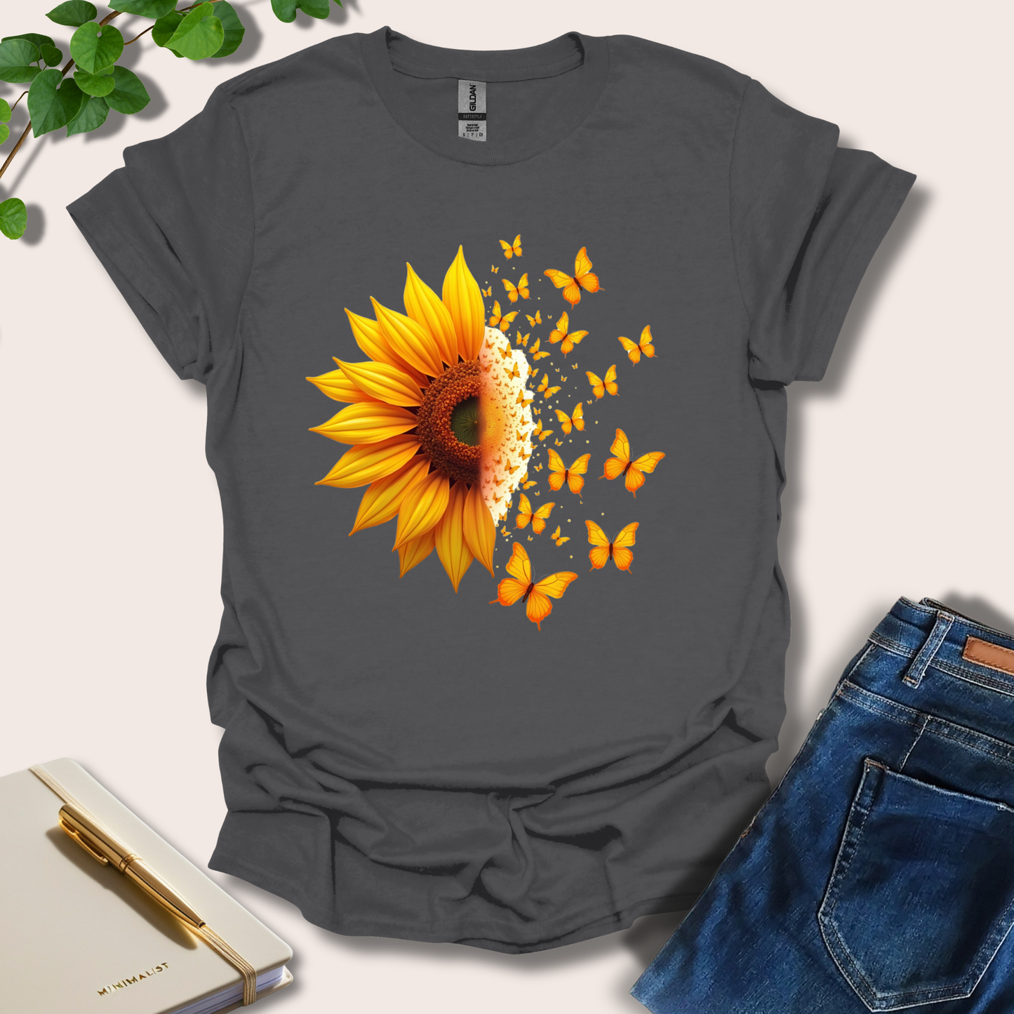 Half Sunflower Half Butterflies T-Shirt