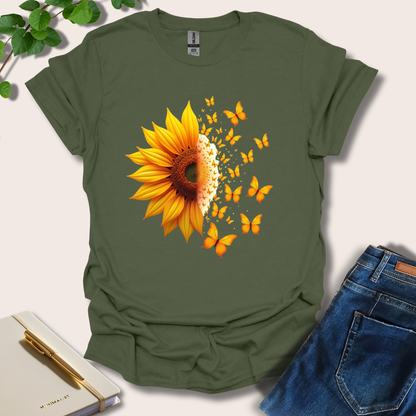 Half Sunflower Half Butterflies T-Shirt