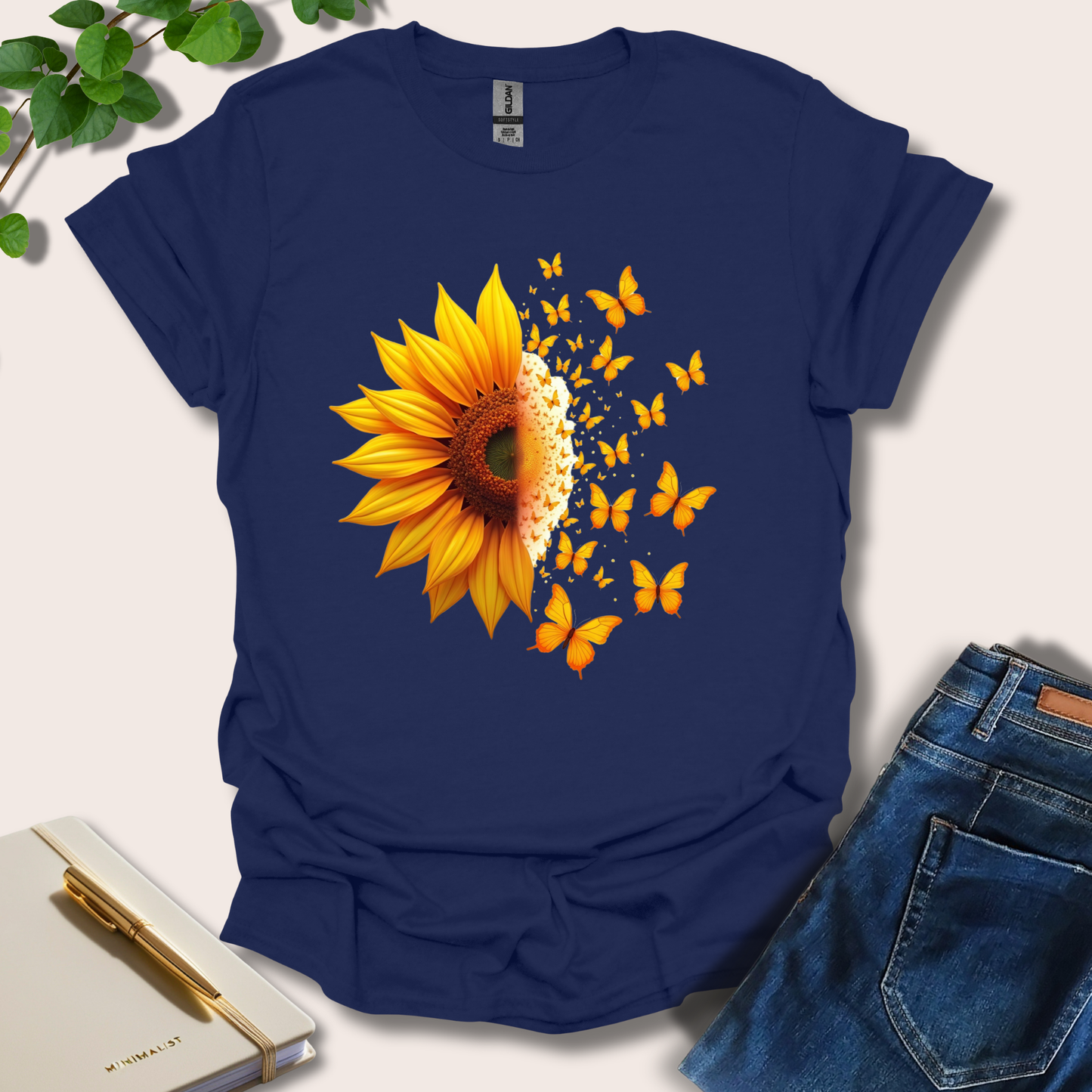 Half Sunflower Half Butterflies T-Shirt