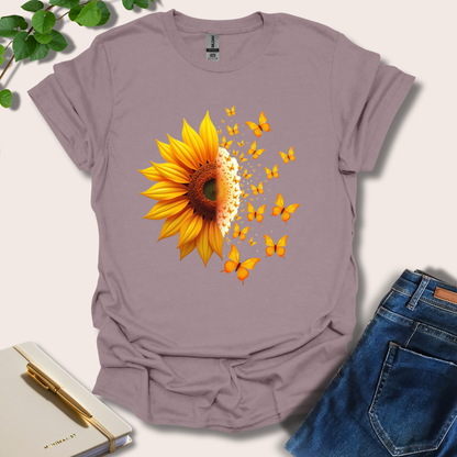 Half Sunflower Half Butterflies T-Shirt