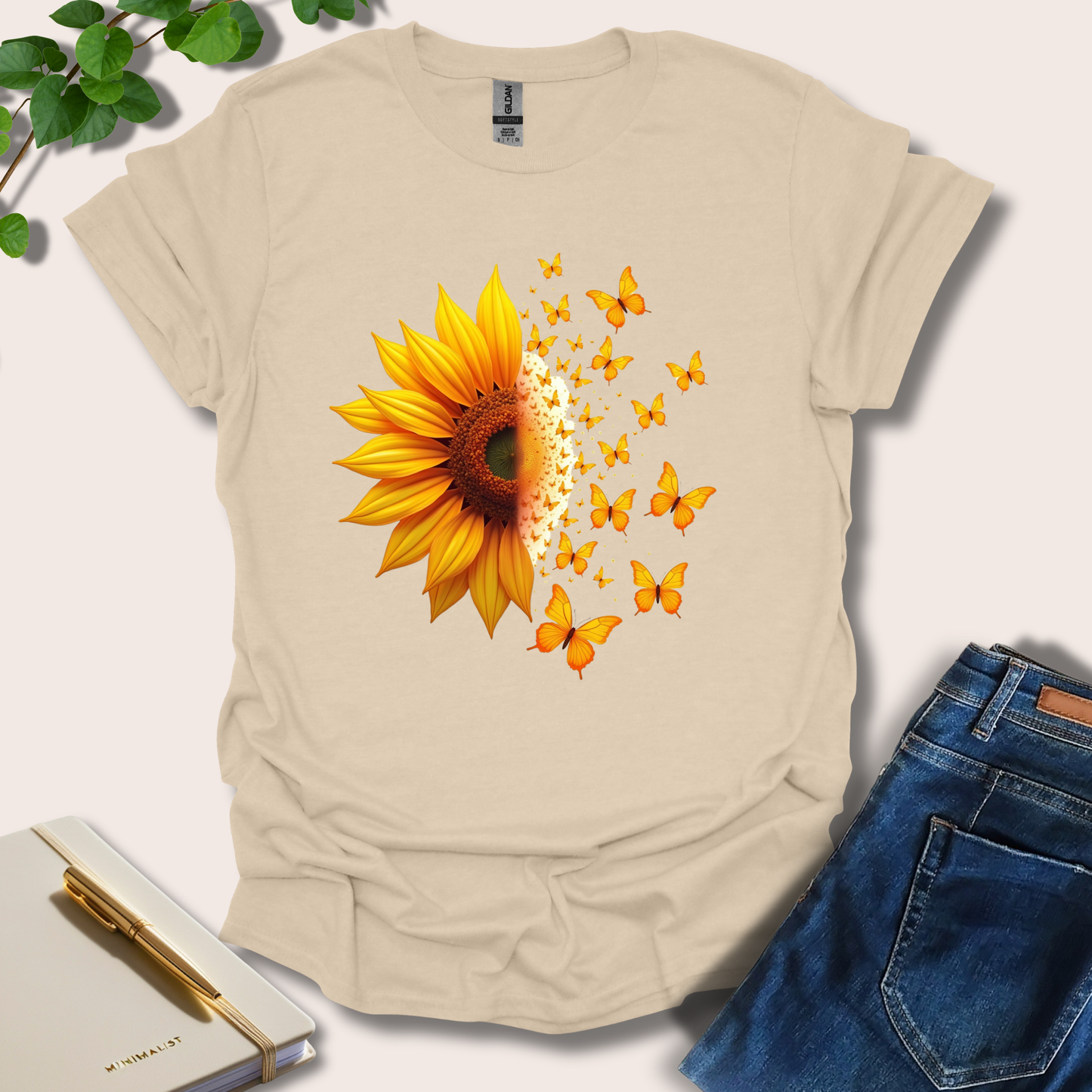 Half Sunflower Half Butterflies T-Shirt
