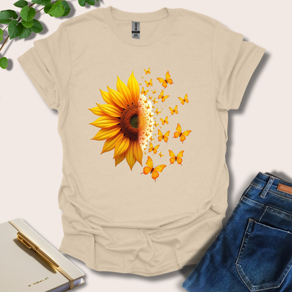 Half Sunflower Half Butterflies T-Shirt