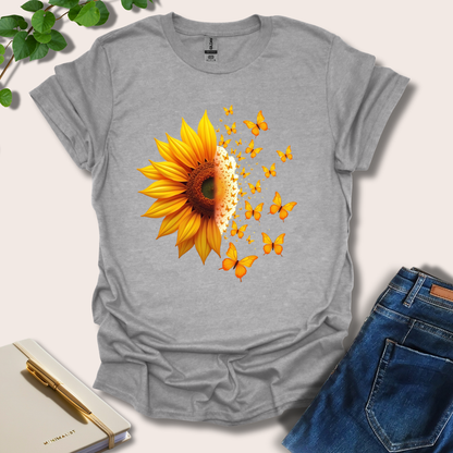 Half Sunflower Half Butterflies T-Shirt