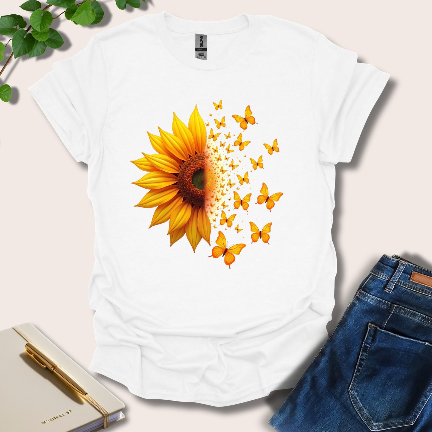Half Sunflower Half Butterflies T-Shirt